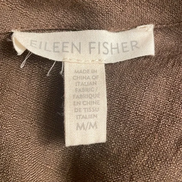 Eileen Fisher Brown Linen Ballet Neck Front Pocket Shift Dress Size Medium - Picture 9 of 10